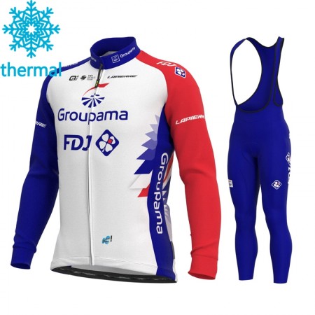 Radbekleidung Radtrikot Langarm + Lang Trägerhose 2021 Groupama-FDJ Winter Thermal Fleece N001